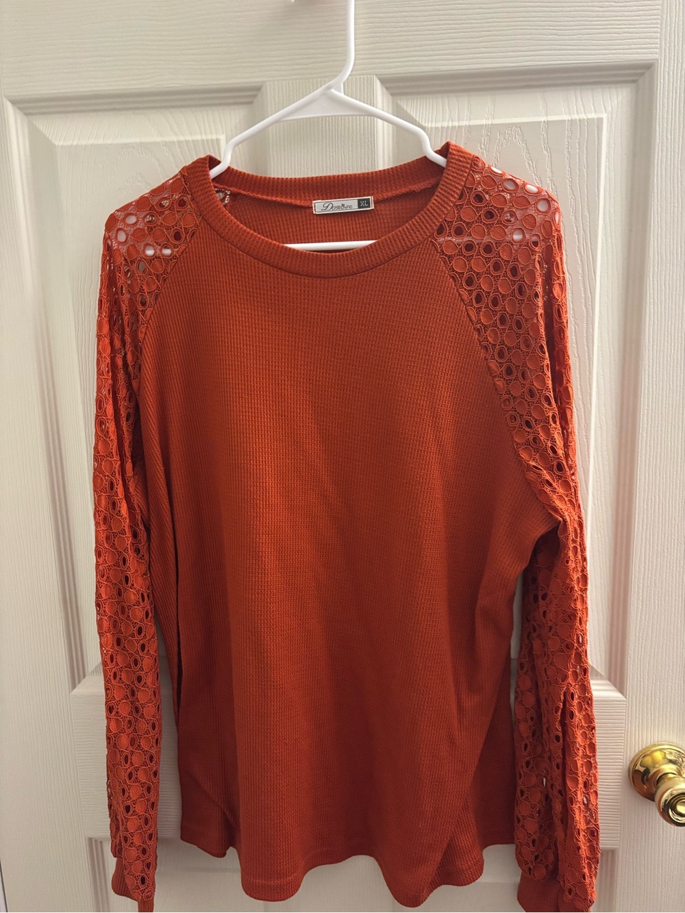 Darling Orange Crochet-Sleeve Women's Top XL